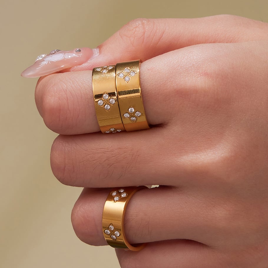 1 Piece Delicate Flower Stainless Steel Gold Color Zircon Women's Gemstone Rings Picture4