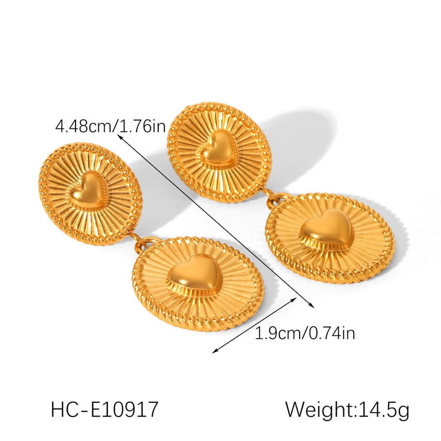 1 paar hartvormige oorbellen van roestvrij staal met gouden hanger h5Afbeelding2