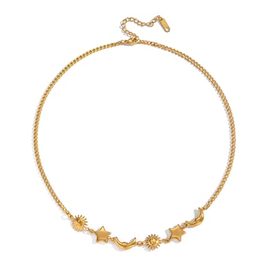 Collana con ciondolo retrò in acciaio inossidabile color oro con sole, stella e luna, 1 pezzo h5 Immagine5