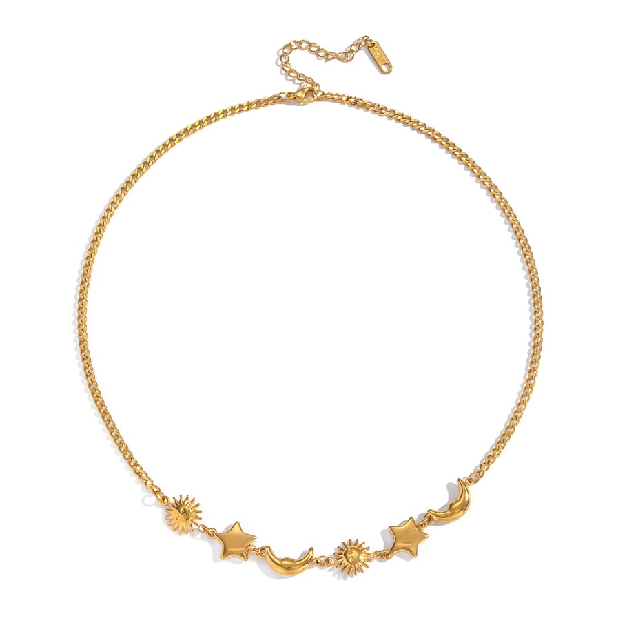 Collana con ciondolo retrò in acciaio inossidabile color oro con sole, stella e luna, 1 pezzo Immagine5