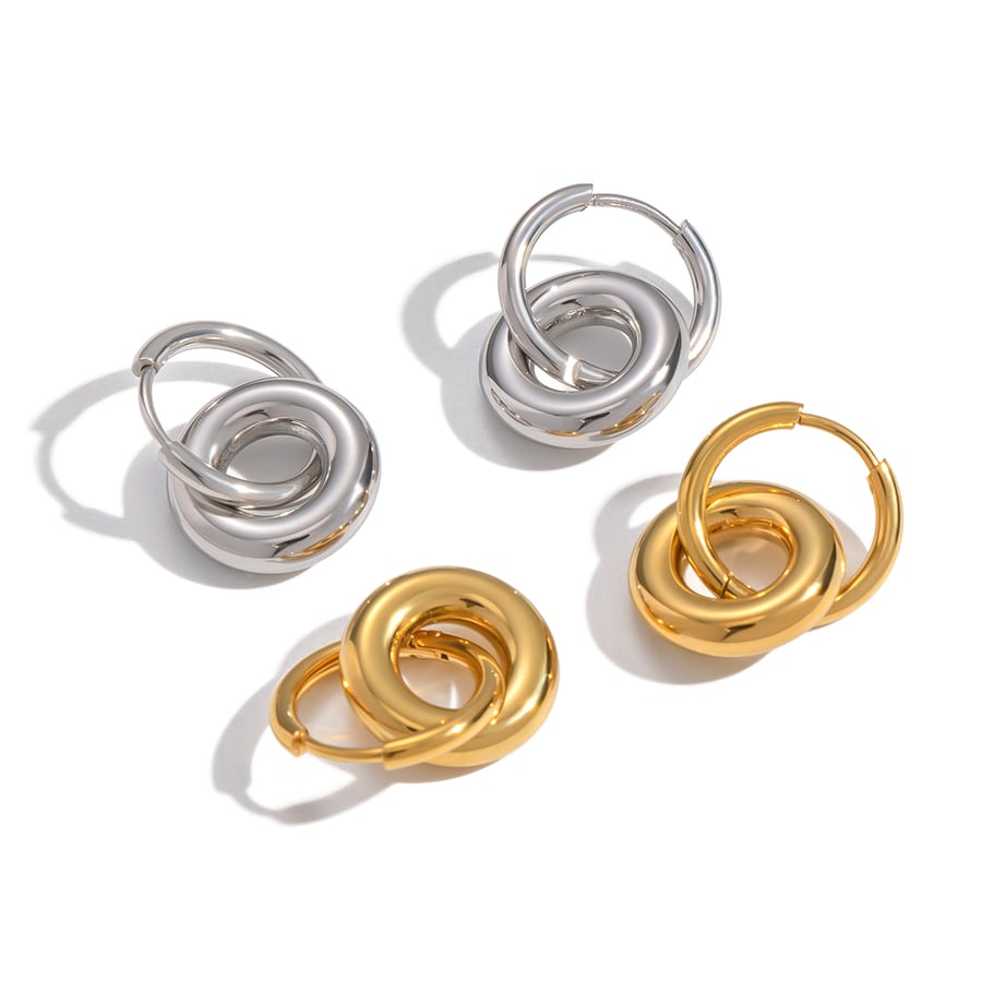 1 paio di orecchini a cerchio in acciaio inossidabile color oro Immagine6