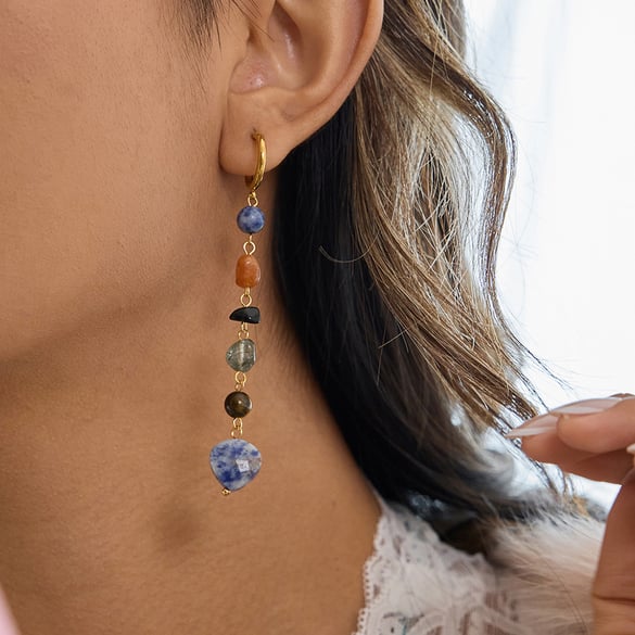 Pendientes colgantes de acero inoxidable con piedra natural de forma irregular para mujer, 1 pieza 2