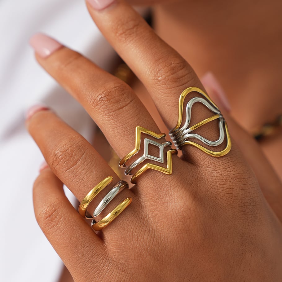 1 Piece Simple Irregular Shape Stainless Steel Gold Color Women's Statement Rings h5Picture6