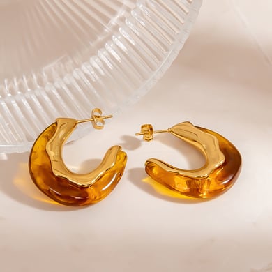 1 paire de boucles d&#39;oreilles à tige simples en acier inoxydable doré pour femme h5 Image5