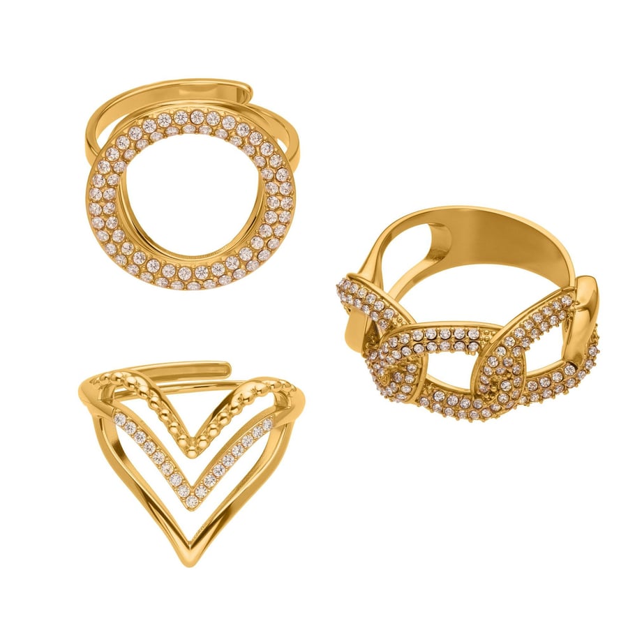 1 Piece Luxurious Heart Stainless Steel Gold Color Zircon Women's Gemstone Rings Picture7