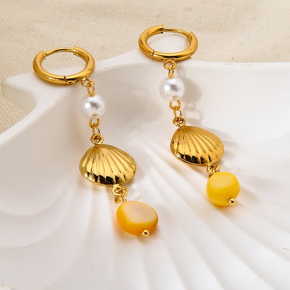 1 Pair  Bohemian Shell Stainless Steel  Gold Color  Women's Drop Earrings 2