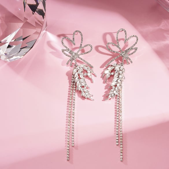 1 Pair Festive Series Flower Tassel Alloy Drop Earrings 2