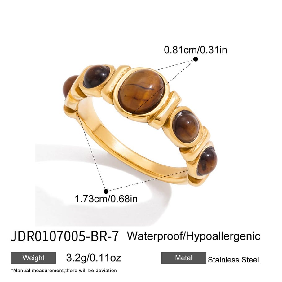 1 Stück klassischer Kreis Edelstahl Goldfarbe Naturstein Damen Edelsteinringe 