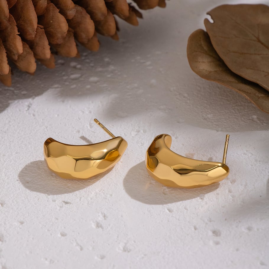 1 Pair Hammer Pattern Stainless Steel Gold Color Stud Earrings Picture3