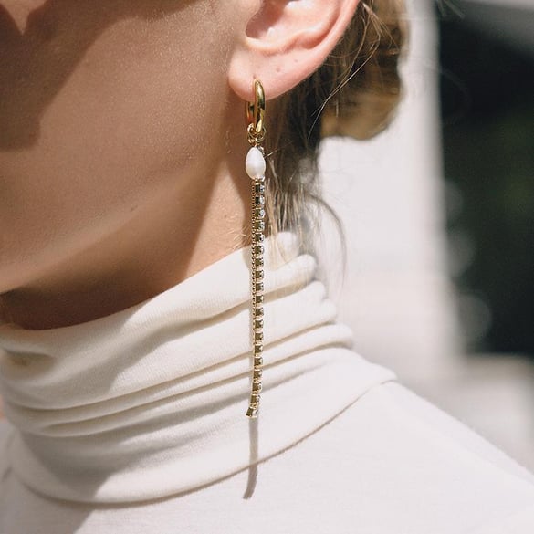 1 Pair Exquisite Tassel Stainless Steel Gold Color Pearl Women's Dangle Earrings 2