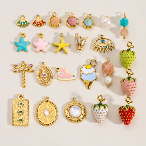 1 Piece 3D Strawberries Starfish  Stainless Steel   Gold Color  Women's Pendants 2