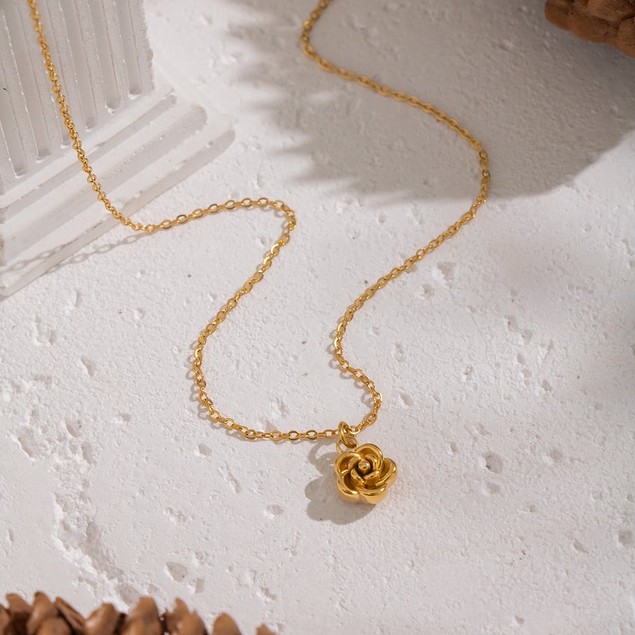 Collana con ciondolo color oro in acciaio inossidabile con fiore dolce da 1 pezzo Immagine2