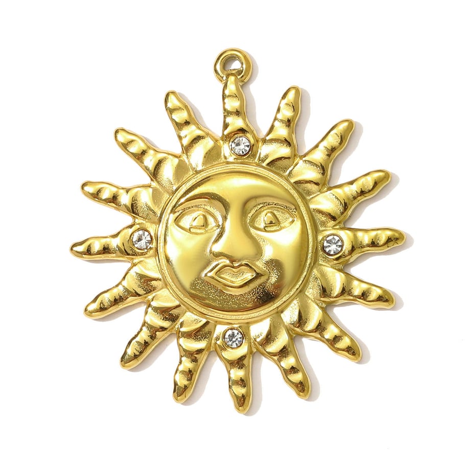 Pendentif classique soleil en acier inoxydable couleur or pour femme, 1 pièce 