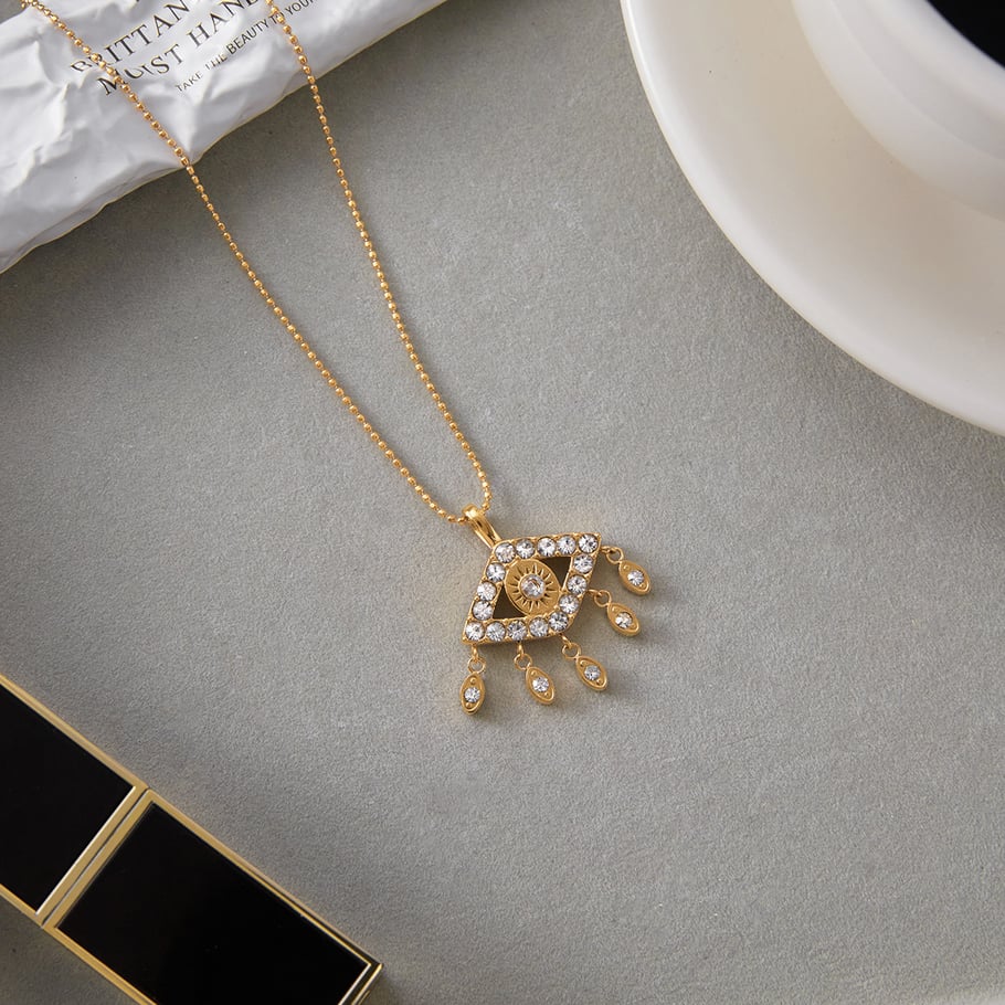 1 Stück opulente Teufelsauge-Halsketten aus Edelstahl mit goldfarbenem Zirkonia für Damen Bild5