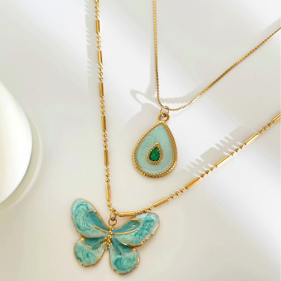 1 Piece Enamel Butterfly Stainless Steel Gold Color Pendant Necklace Picture4