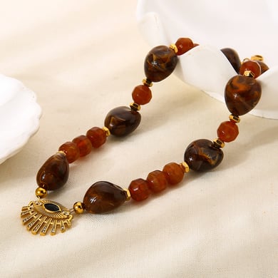 1 Piece  Retro Devil's Eye Beads Stainless Steel  Gold Color  Women's Beaded Necklaces h5 Picture2