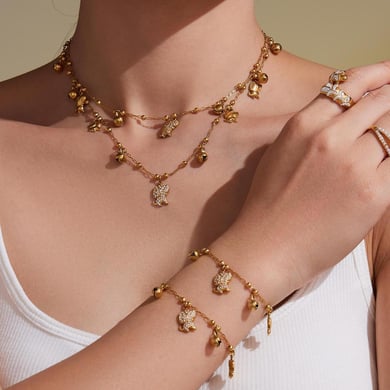Delicate Cute Puppy Stainless Steel Gold Color Zircon Women's Jewelry Sets h5 Picture3