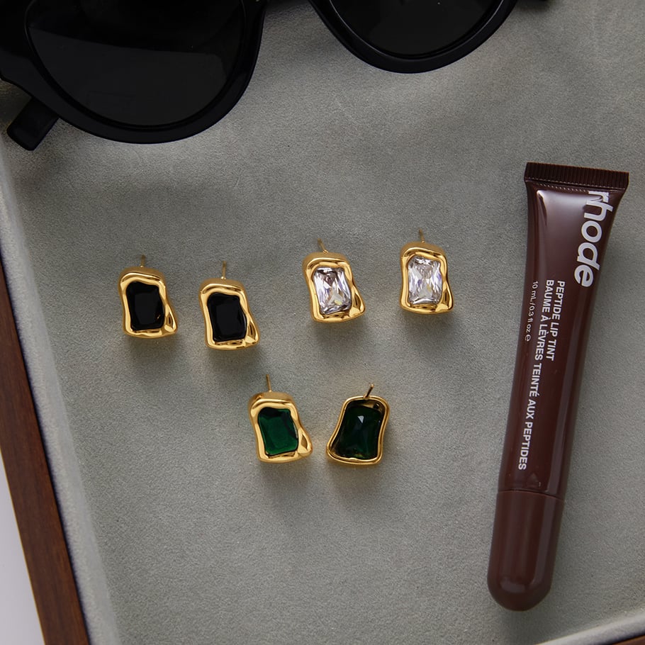 1 Pair Radiant Rectangular Shape Zircon Stainless Steel Gold Color Women's Stud Earrings Picture5