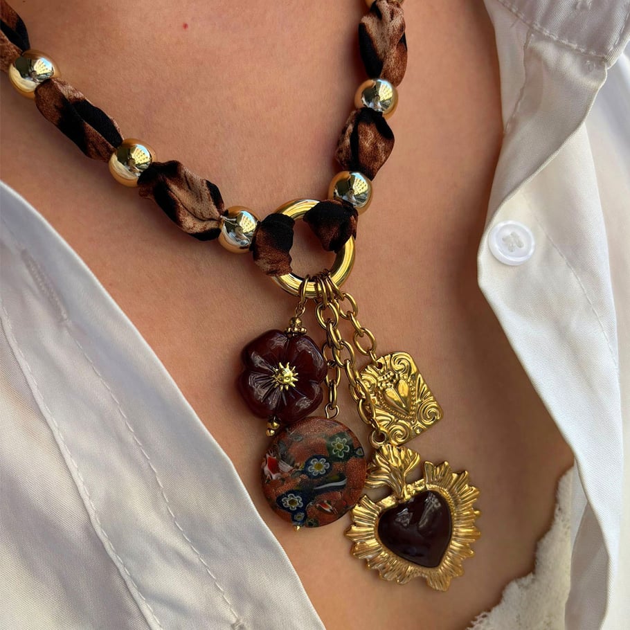 1 Piece Leopard Fabric Heart Resin Pendant Necklace Picture3