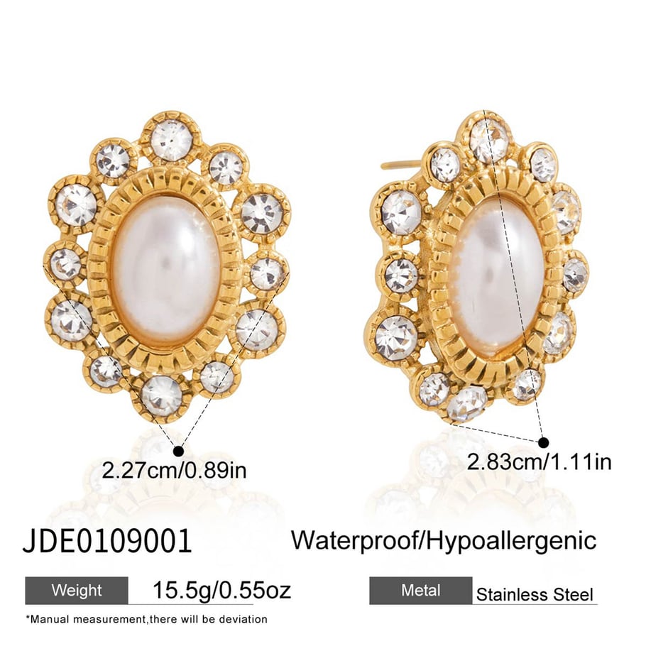1 Pair Dazzling Circle Stainless Steel Gold Color Zircon Women's Stud Earrings h5Picture2