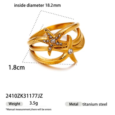 Anillo llamativo de acero inoxidable color dorado con diseño de flor de 1 pieza h5 