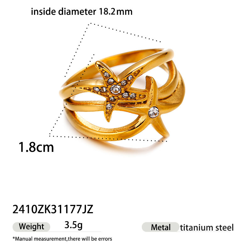 Anillo llamativo de acero inoxidable color dorado con diseño de flor de 1 pieza 