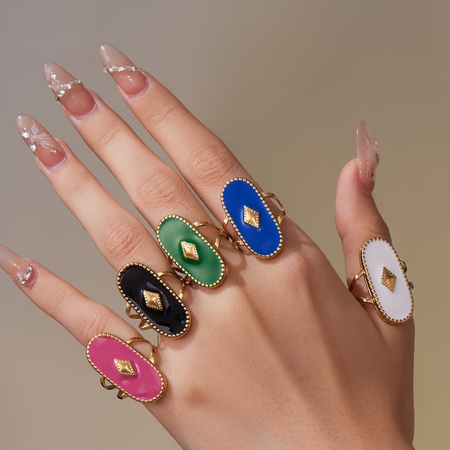 1 Piece Polychrome Oval Stainless Steel Gold Color Statement Rings h5Picture4