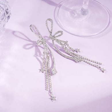 1 Pair Festive Series Bow Knot Tassel Alloy Drop Earrings h5 Picture2