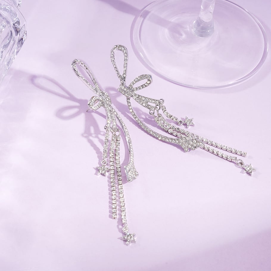 1 Pair Festive Series Bow Knot Tassel Alloy Drop Earrings Picture2