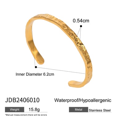 Pulsera de acero inoxidable con circonitas doradas y curvas brillantes para mujer, 1 pieza h5 