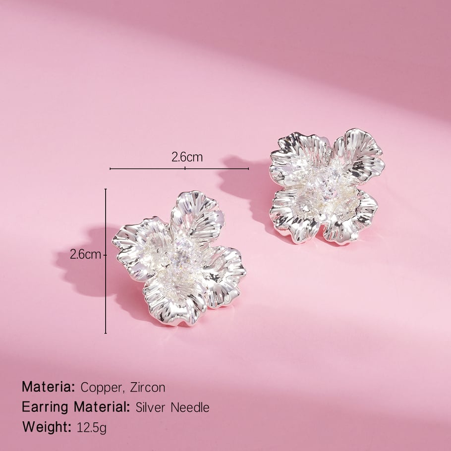 1 Pair Festive Series Flower Copper Stud Earrings 