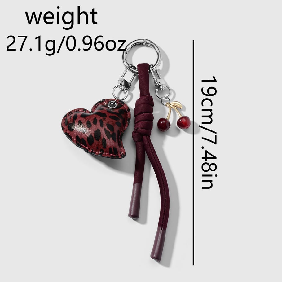 1 Piece Leather Heart Leopard Print Bag Charm Picture2