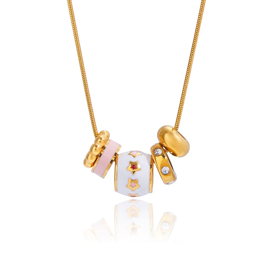 1 Piece Exquisite Classic Circle Stainless Steel Gold Color Zircon Women's Pendant Necklaces 
