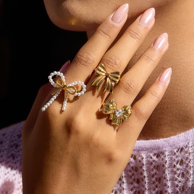 1 Piece Exquisite Bow Knot Stainless Steel Gold Color Statement Rings h5 Picture3