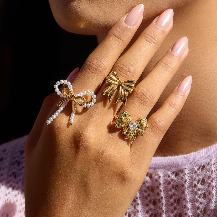 1 Piece Exquisite Bow Knot Stainless Steel Gold Color Statement Rings Picture3