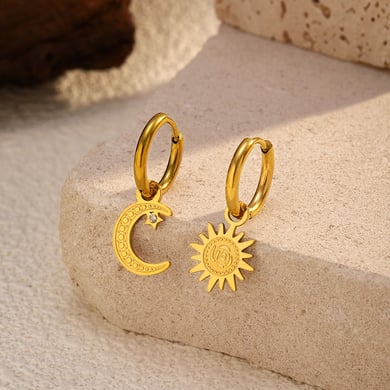1 Pair Moon Stainless Steel Gold Color Drop Earrings h5 Picture2