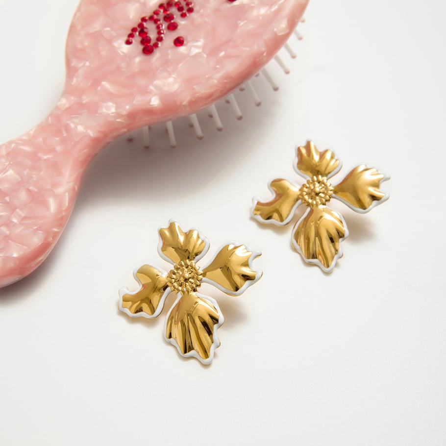 1 Pair Irregular Flower Stainless Steel Gold Color Women's Stud Earrings h5Picture5