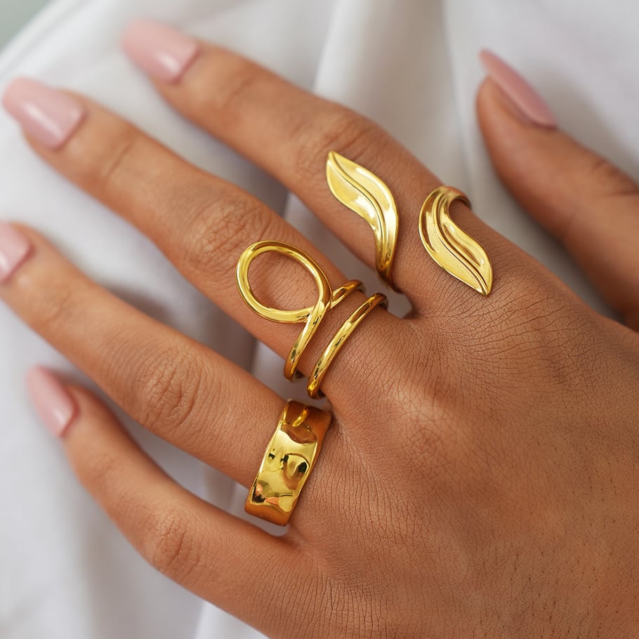 1 Stück unregelmäßig geformte Blatt-Statement-Ringe aus Edelstahl in Goldfarbe für Damen Bild5
