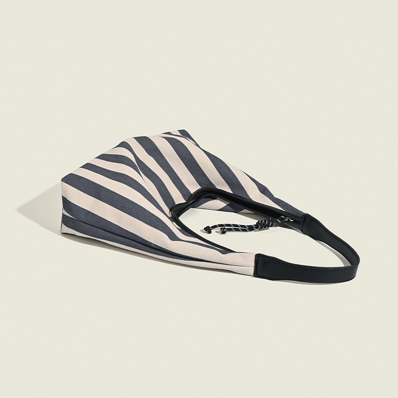 Borsa a tracolla da donna in tela casual a strisce, serie semplice, 1 pezzo Immagine4