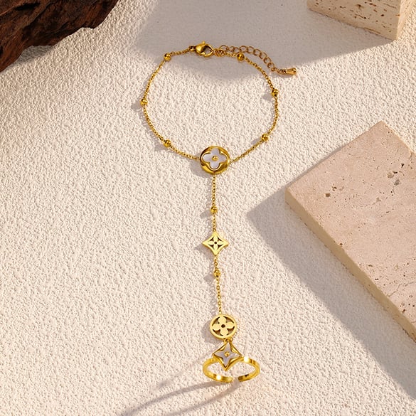 1 Piece Classic Flower Stainless Steel Gold Color Chain Bracelet 2
