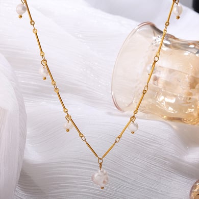 1 Piece Stainless Steel Gold Color Pearl Pendant Necklace h5 Picture3