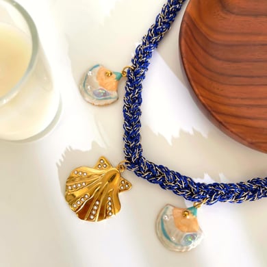 Collier pendentif en tissu coquillage et fleur, 1 pièce h5 Image4