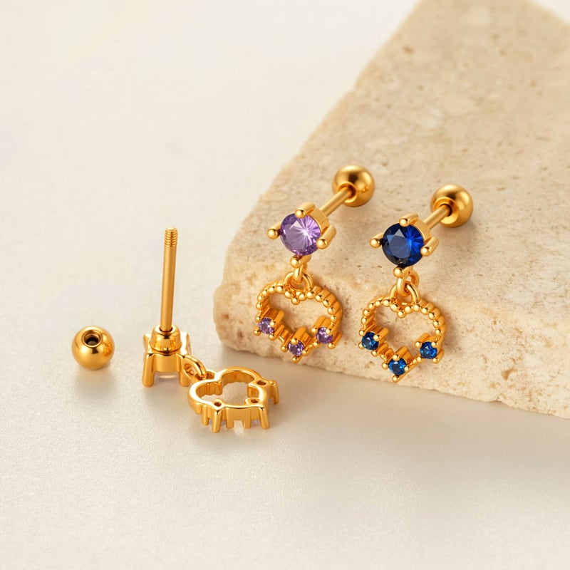 1 stuk hart koper goud kleur zirkoon piercing oorbel Afbeelding3