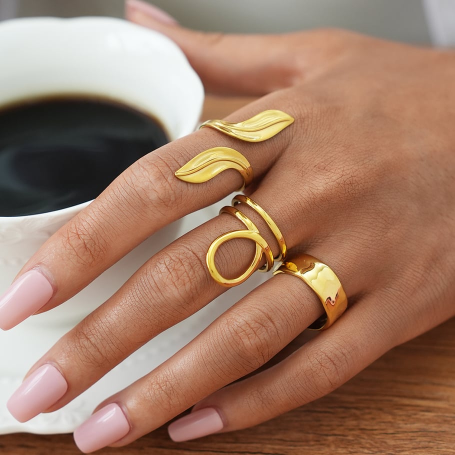 1 Stück unregelmäßig geformte Blatt-Statement-Ringe aus Edelstahl in Goldfarbe für Damen Bild3