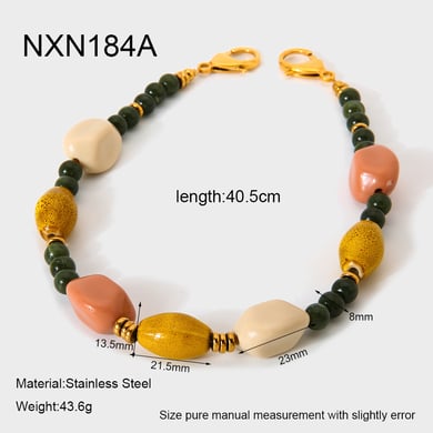 1 Piece  Retro Irregular Shape Rectangle Ceramics  Gold Color Women's Beaded Necklaces h5 