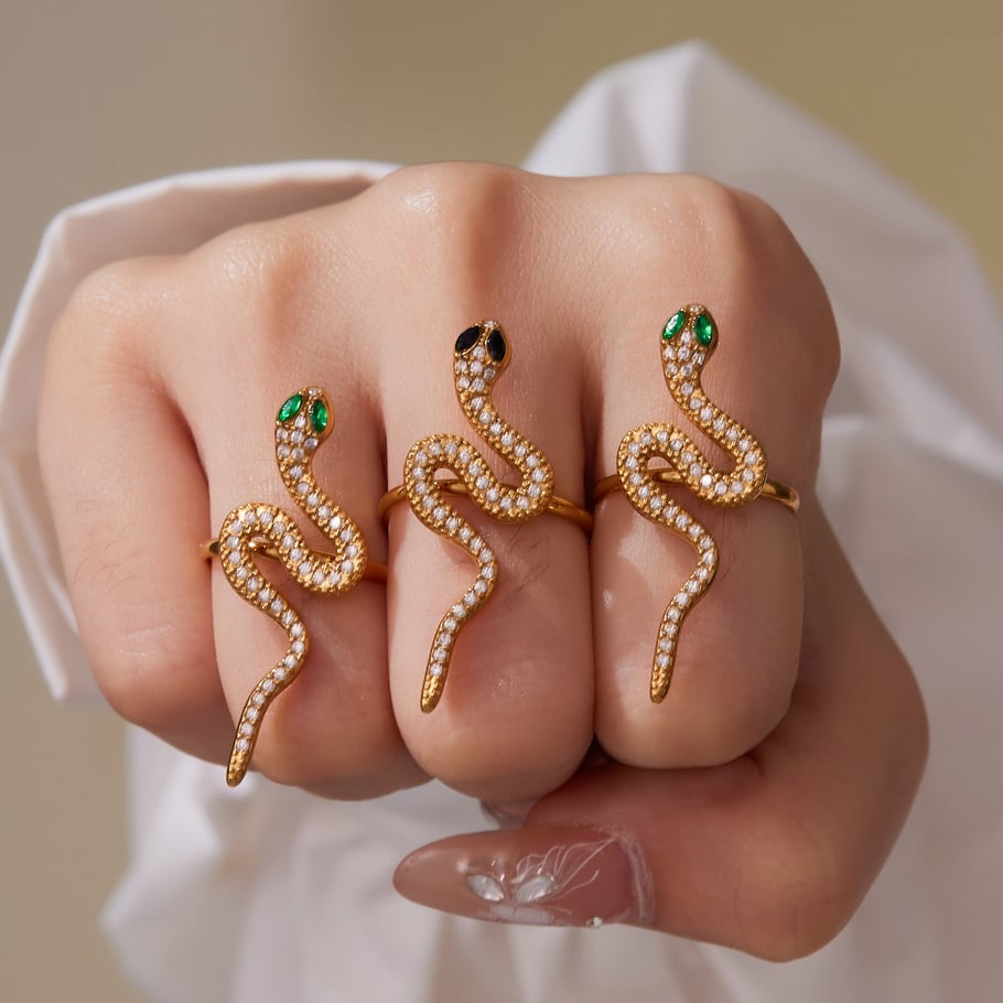 Sophisticated Snake Stainless Steel Gold Color Zircon Women's Jewelry Sets Picture5