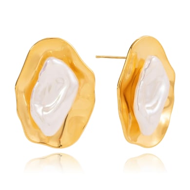 1 Paar elegante, unregelmäßig geformte Ohrstecker aus Edelstahl in Goldfarbe für Damen h5 