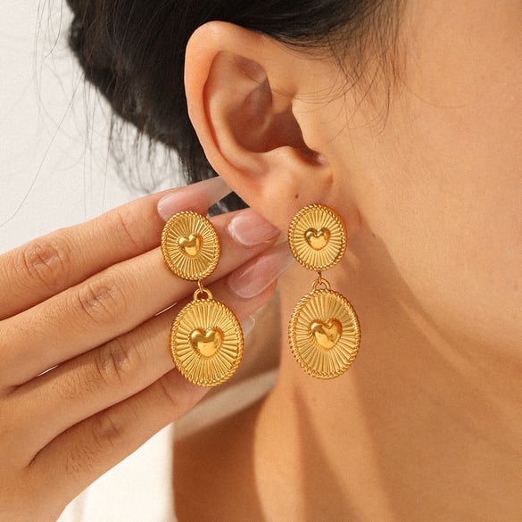 1 Pair Heart Stainless Steel Gold Color Drop Earrings 2