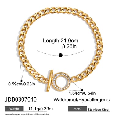 Braccialetti a catena da donna in acciaio inossidabile color oro con catena in zircone OT di lusso da 1 pezzo h5 Immagine2