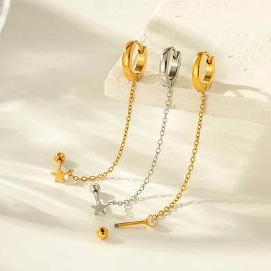 1 orecchino piercing semplice a forma di cerchio con stella color oro e zirconi h5 Immagine3
